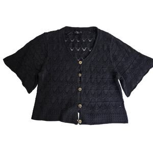 Style & Co Women Boho Whimsigoth Flare Sleeve  Open Knit Crochet Cardigan Top XL